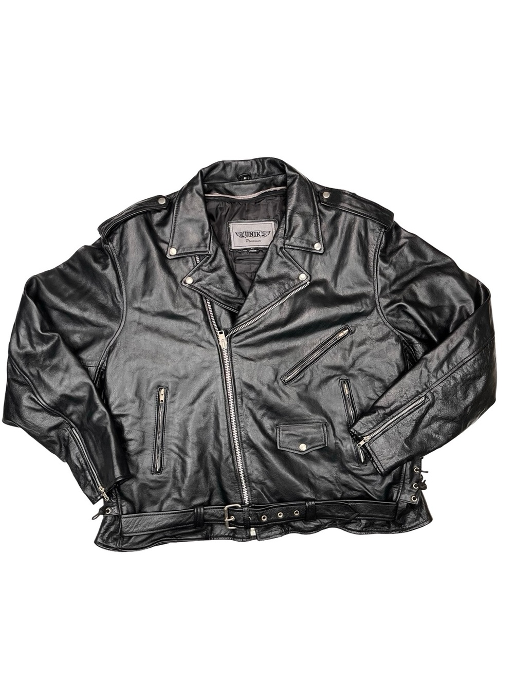UNIK Premium Black Leather Motorcycle Jacket SZ 62
